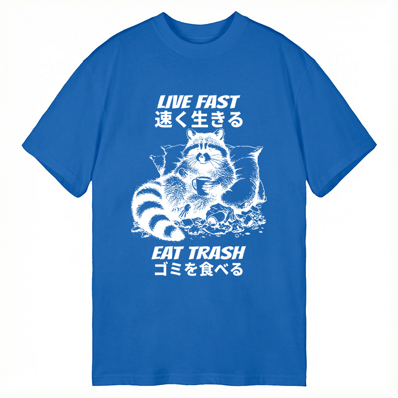 Modecanvas Live Fast Eat Trash Japanese Raccoon Meme DTG Printing Classic T-Shirt-modecanvas