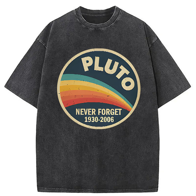 Modecanvas Never Forget Planet Pluto DTG Printing Washed T-Shirt