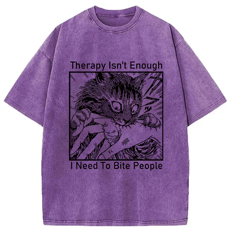 Modecanvas Japanese Cat Biting Washed T-Shirt