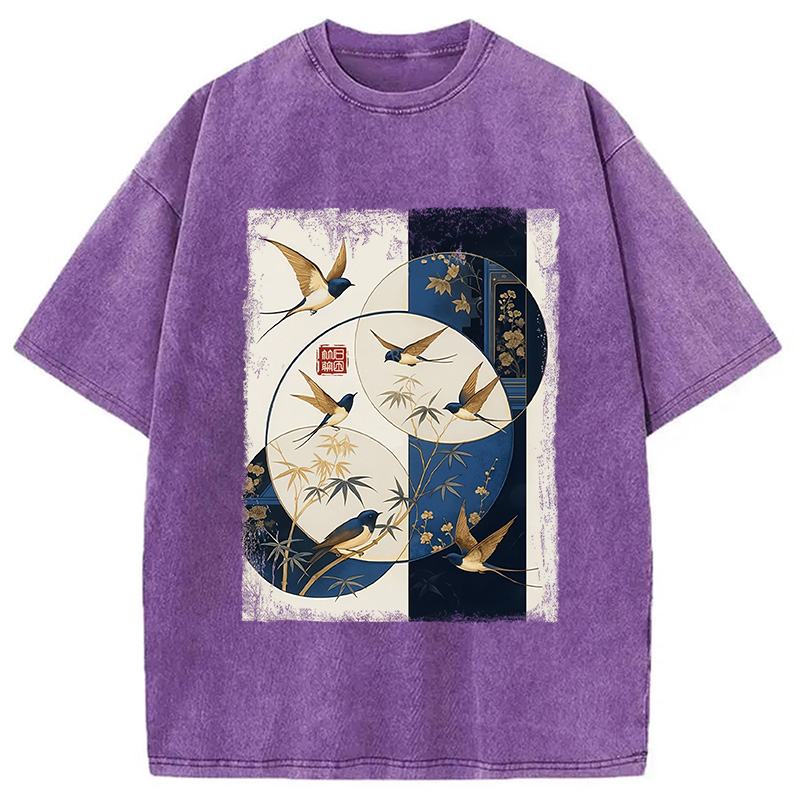 Modecanvas Swallows Among The Bamboo Washed T-Shirt