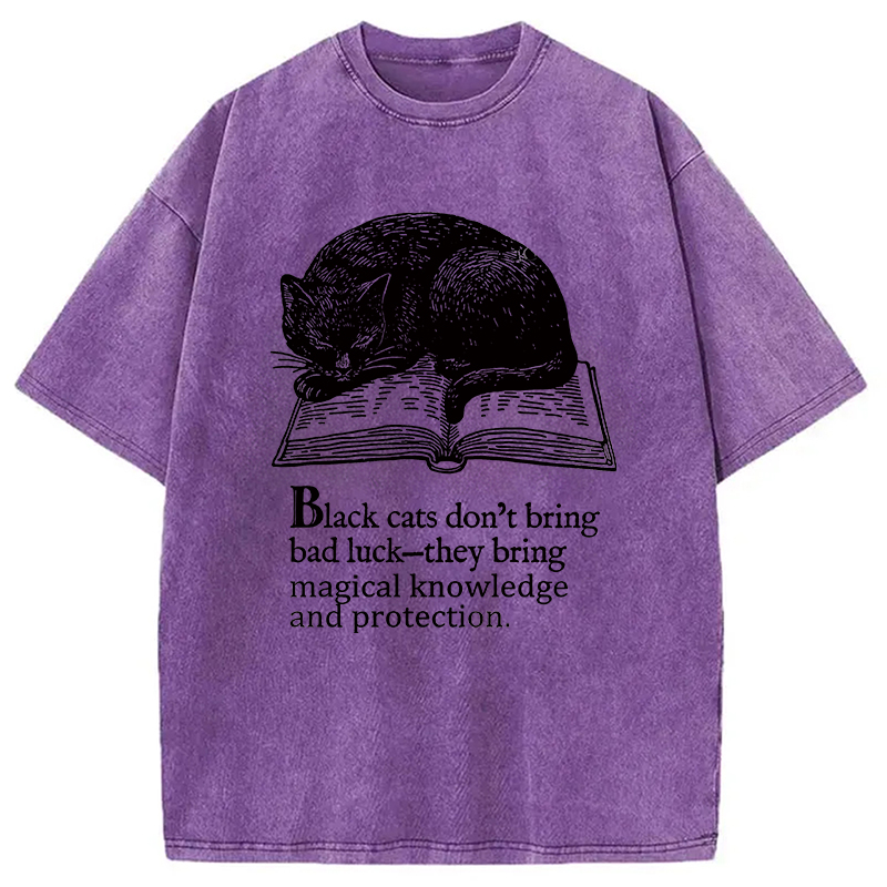 Modecanvas Black Cat Sleeping On A Book Washed T-Shirt