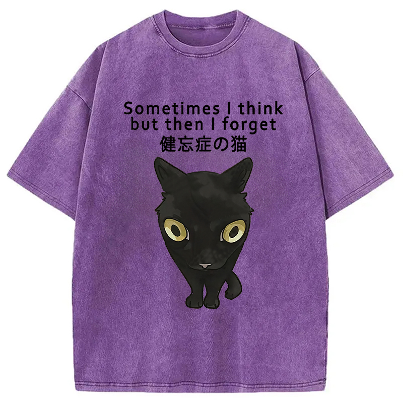 Modecanvas Amnesiac Cat Washed T-Shirt-modecanvas