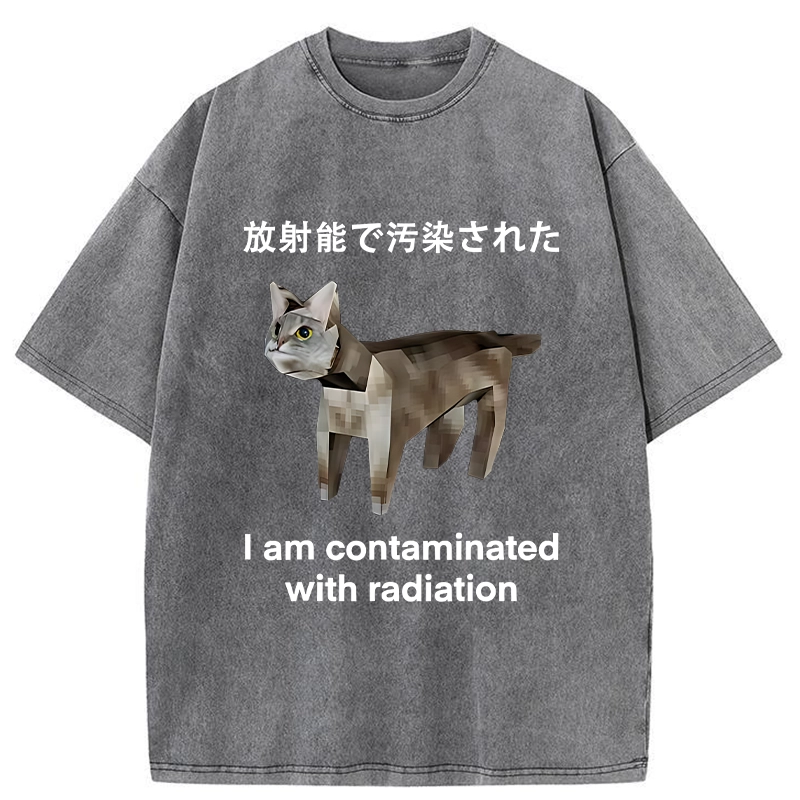 Modecanvas Cat Contaminated By Radiation Washed T-Shirt-modecanvas