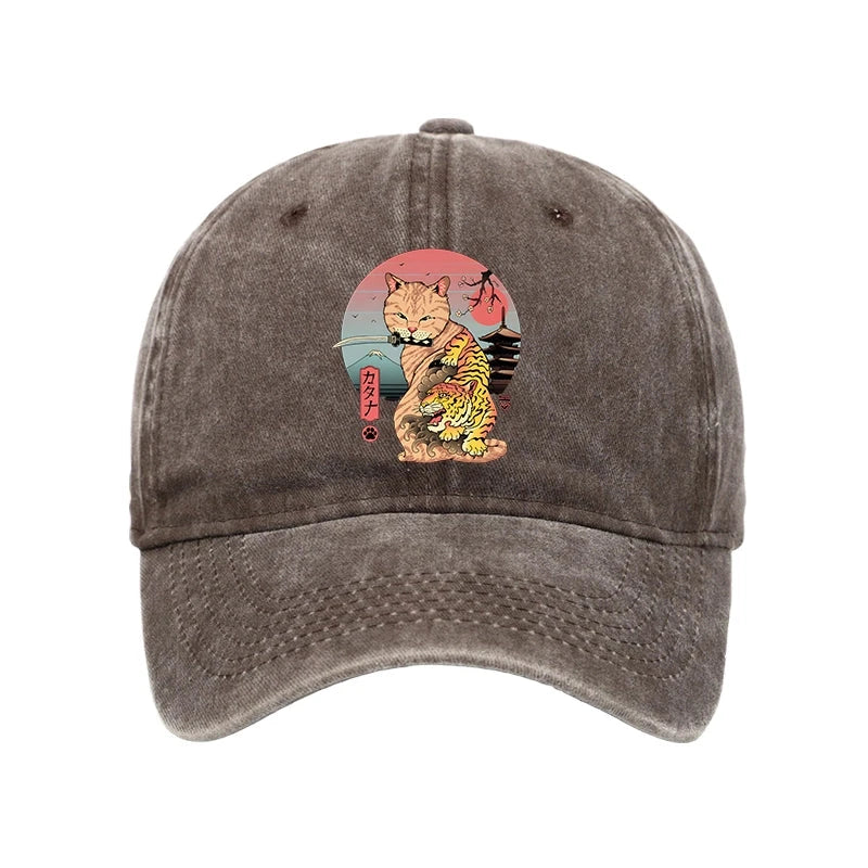 Modecanvas Katana Cat Tattoo Washed Cap-modecanvas