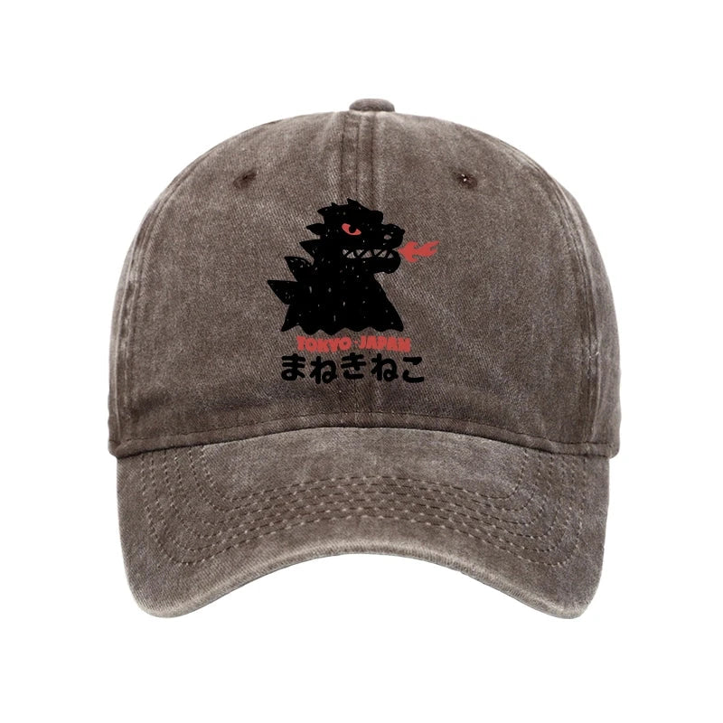 Modecanvas Japanese Fortune Cat Washed Cap-modecanvas