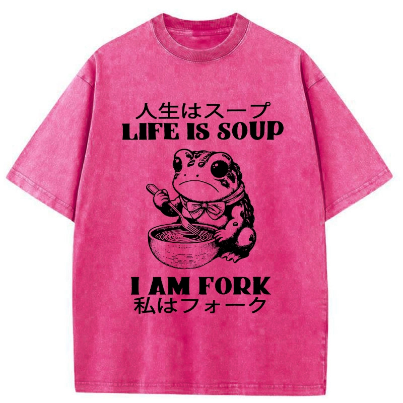 Modecanvas Life Is Soup I Am Fork Washed T-Shirt-modecanvas