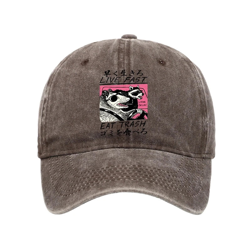 Modecanvas Live Fast Eat Trash Washed Cap-modecanvas