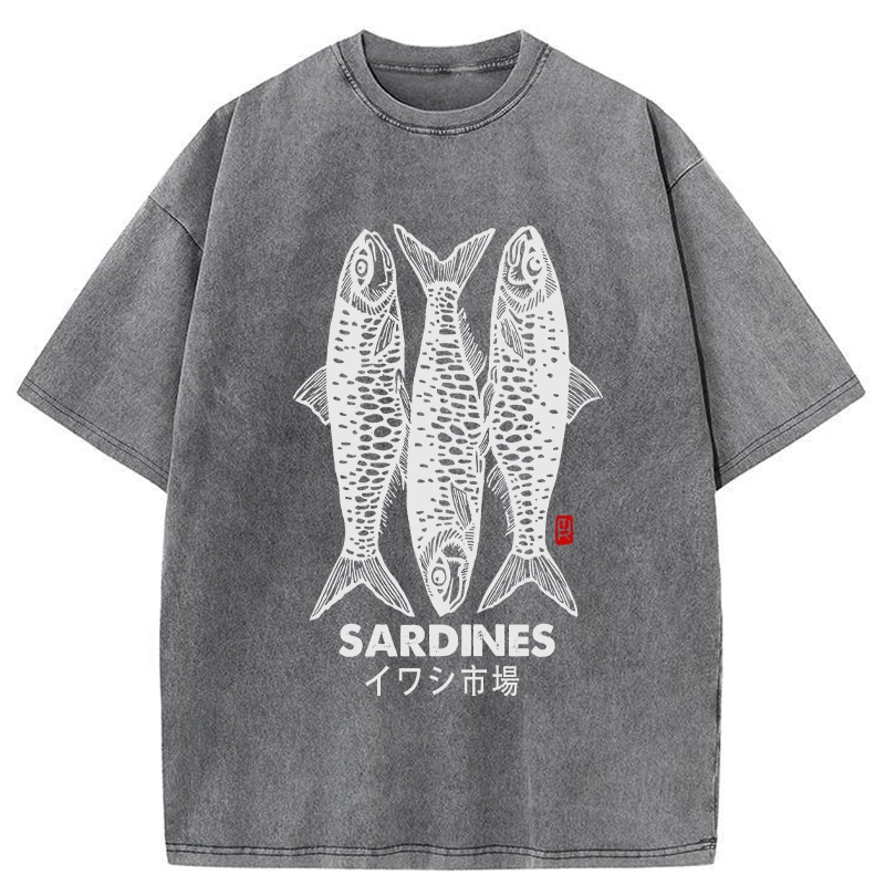 Modecanvas Sardines Market Washed T-Shirt-modecanvas