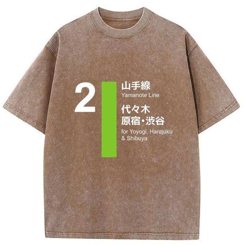 Modecanvas Yamanote Line Shibuya and Harajuku Washed T-Shirt