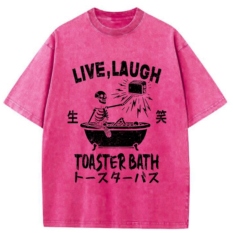 Modecanvas Funny Electric Shock Skeleton Washed T-Shirt-modecanvas