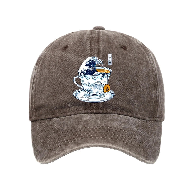 Modecanvas The Great Kanagawa Tea Wave Washed Cap-modecanvas
