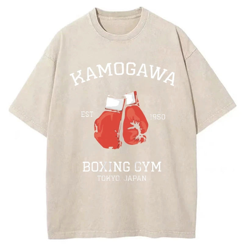 Modecanvas Retro Boxing Gloves Manga Anime Washed T-Shirt-modecanvas