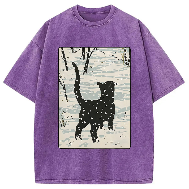 Modecanvas Cat In The Snow Washed T-Shirt