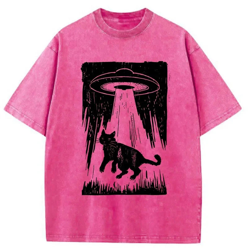 Modecanvas Cat Kidnapped By Aliens Washed T-Shirt