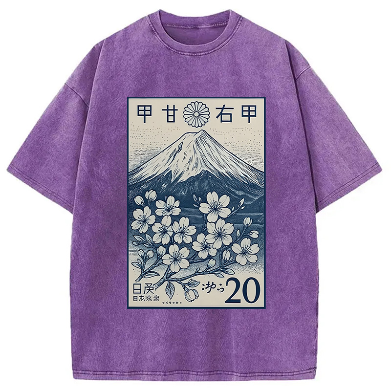 Modecanvas Vintage Sakura Stamp Washed T-Shirt
