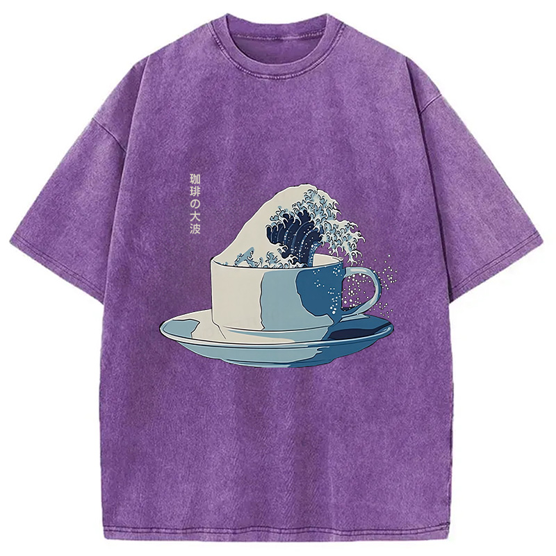 Modecanvas Retro Teacup Wave Washed T-Shirt
