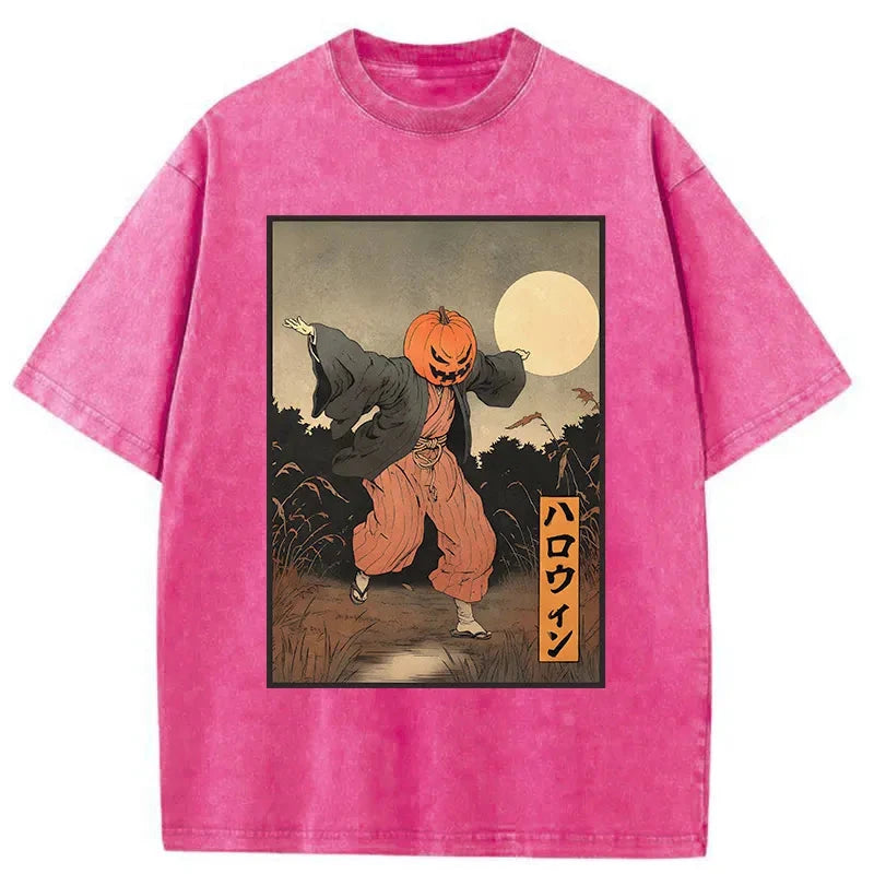 Modecanvas Japanese Pumpkin Monster Washed T-Shirt-modecanvas