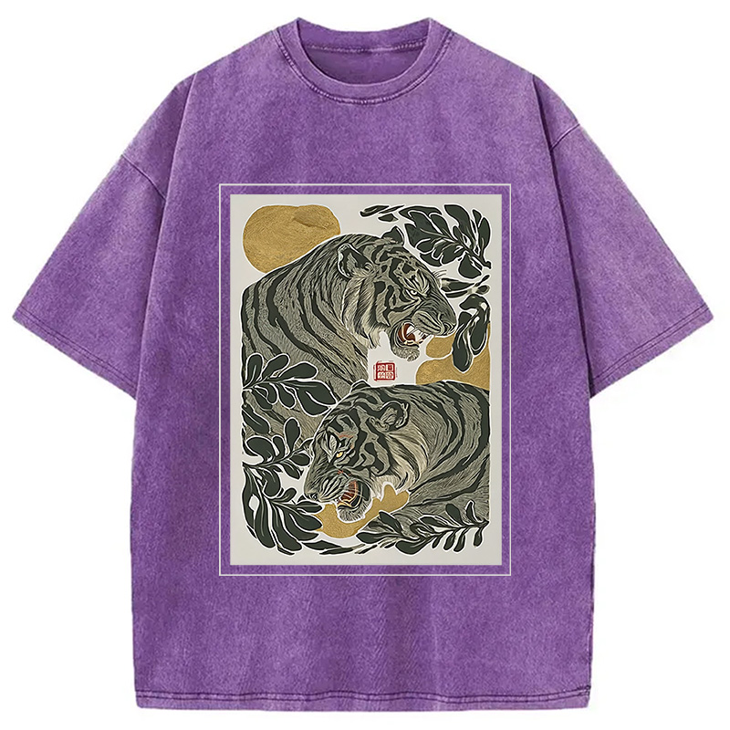 Modecanvas Woodcut Tiger Washed T-Shirt