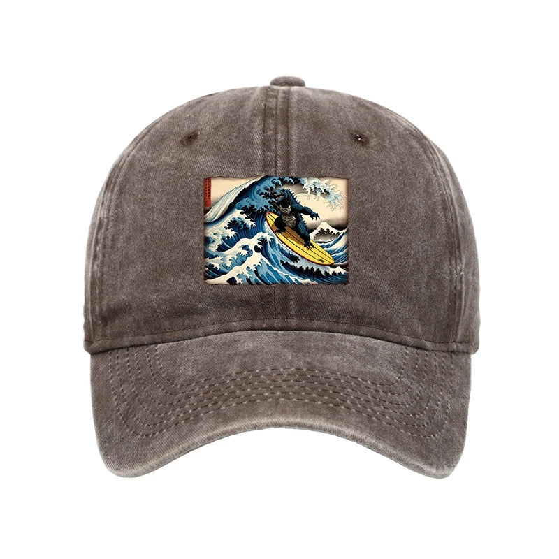 Modecanvas Dinosaur Surfing Japanese Washed Cap-modecanvas