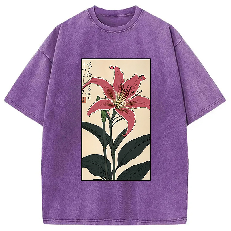 Modecanvas Retro Lily Washed T-Shirt-modecanvas