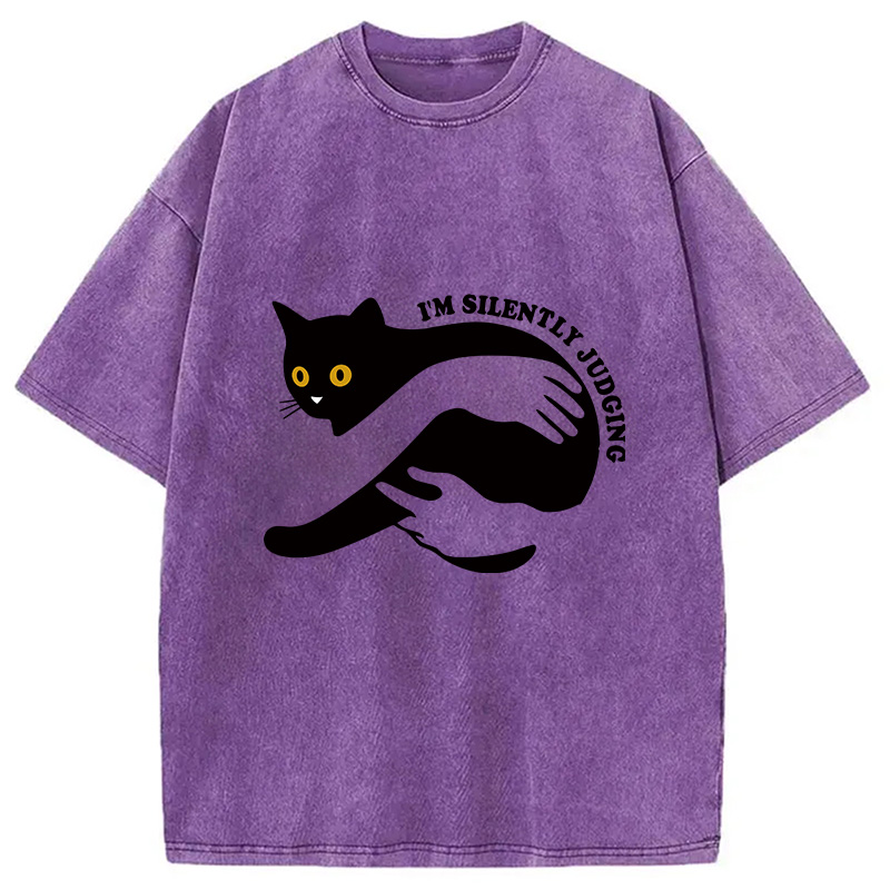 Modecanvas Black Cat In Arms Judging You Washed T-Shirt