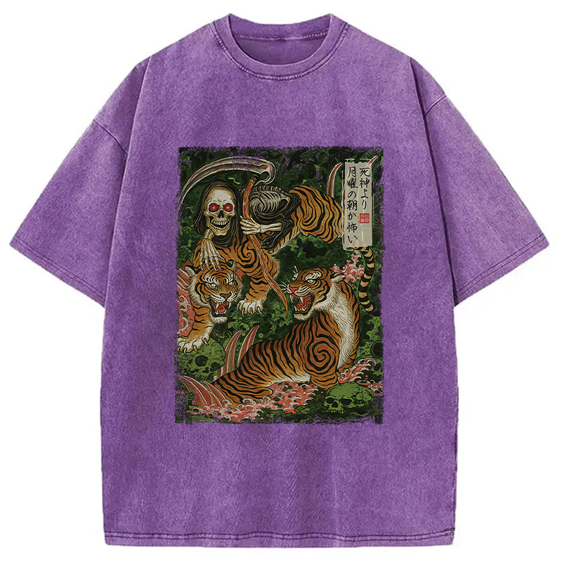 Modecanvas Death God And Tiger Washed T-Shirt