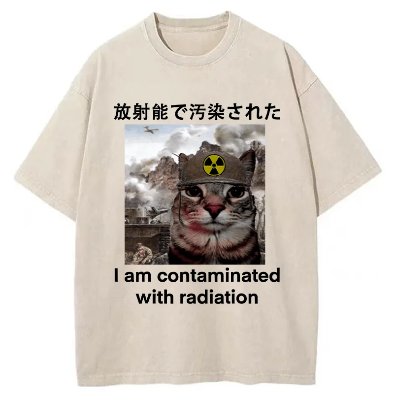 Modecanvas Cat Suffering From Nuclear Radiation Washed T-Shirt-modecanvas