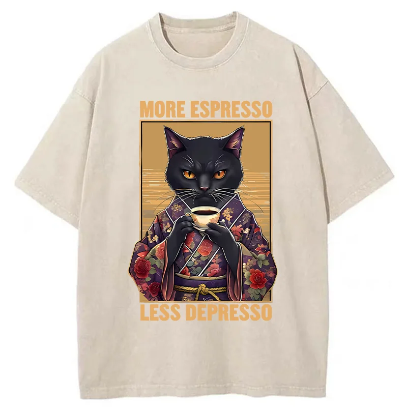 Modecanvas More Espresso Less Depresso Funny Washed T-Shirt