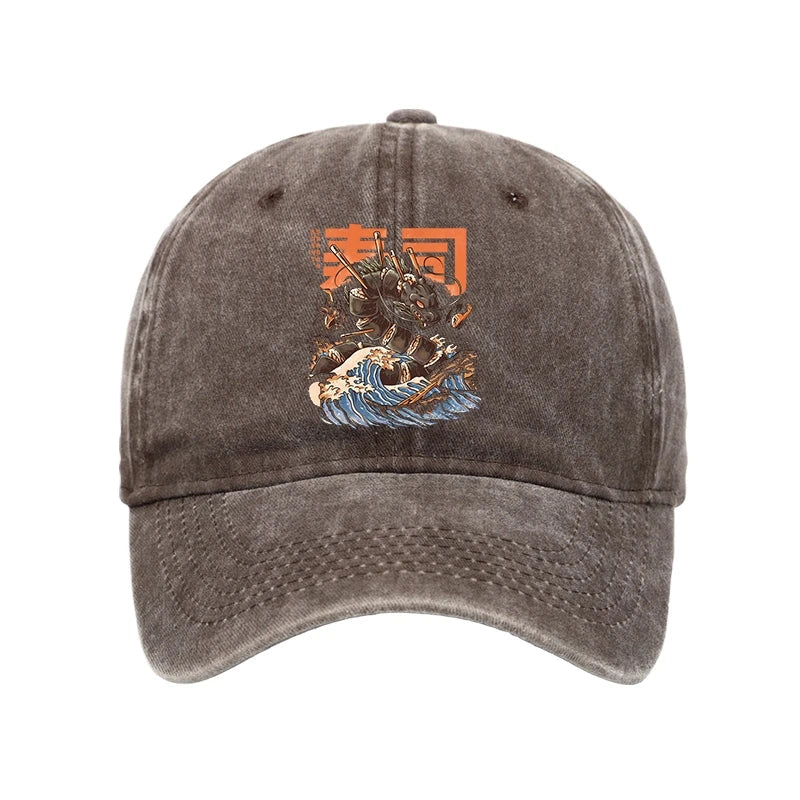 Modecanvas The Great Sushi Dragon Wave Washed Cap-modecanvas