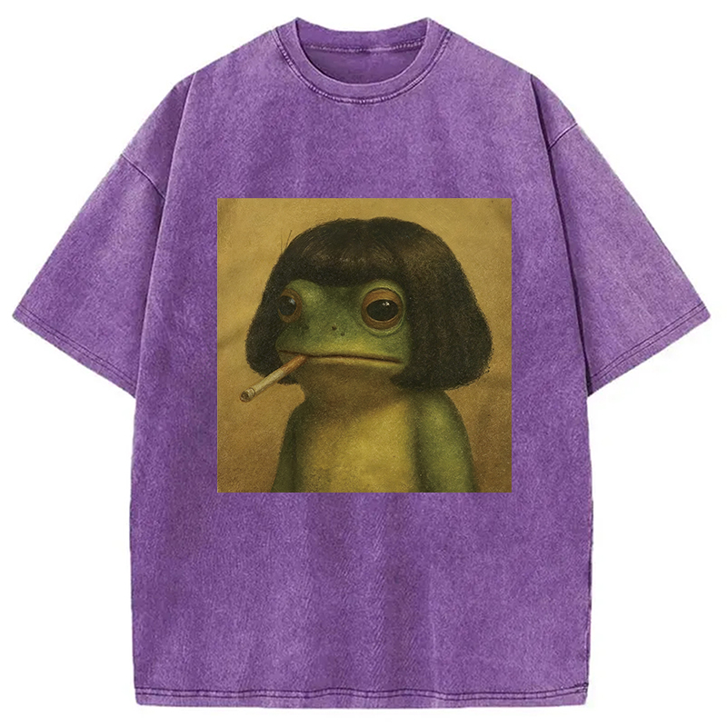 Modecanvas Frog Face With Bob Haircut Meme Washed T-Shirt