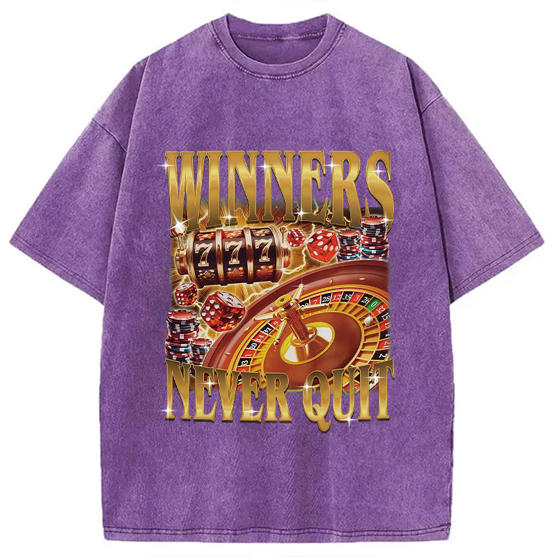 Modecanvas Winners Never Quit Funny Meme Washed T-Shirt
