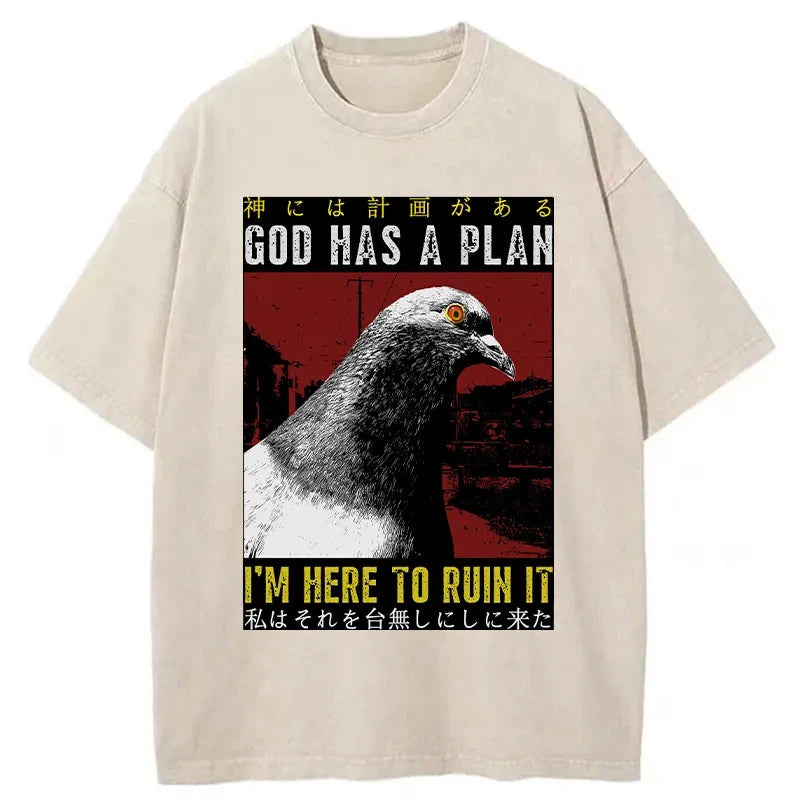 Modecanvas Pigeons That Want To Break The Plan Washed T-Shirt
