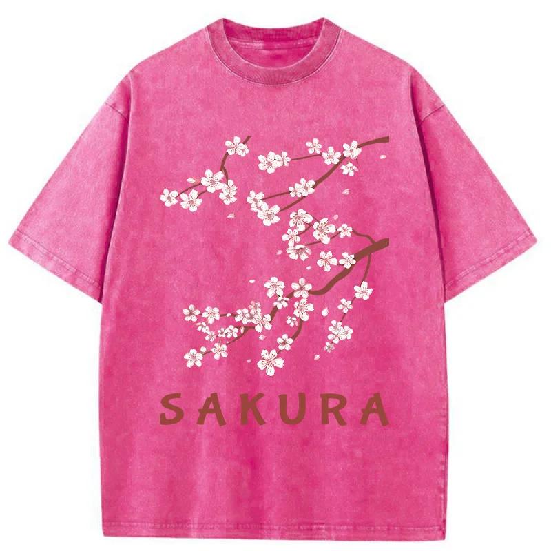 Modecanvas Japanese Beautiful Sakura Washed T-Shirt
