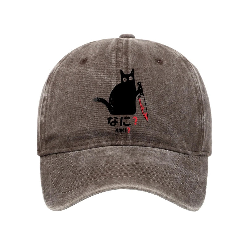 Modecanvas A Puzzled Cat Holding A Knife Washed Cap-modecanvas