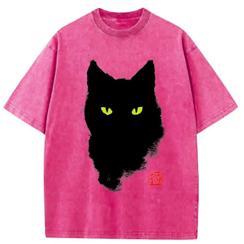 Modecanvas Cat Sharp Gaze Washed T-Shirt