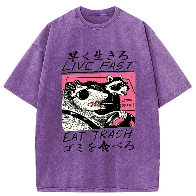 Modecanvas Live Fast  Eat Trash Washed T-Shirt