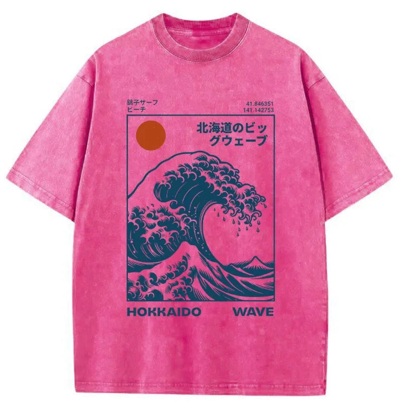 Modecanvas Hokkaido Wave Japan Washed T-Shirt-modecanvas