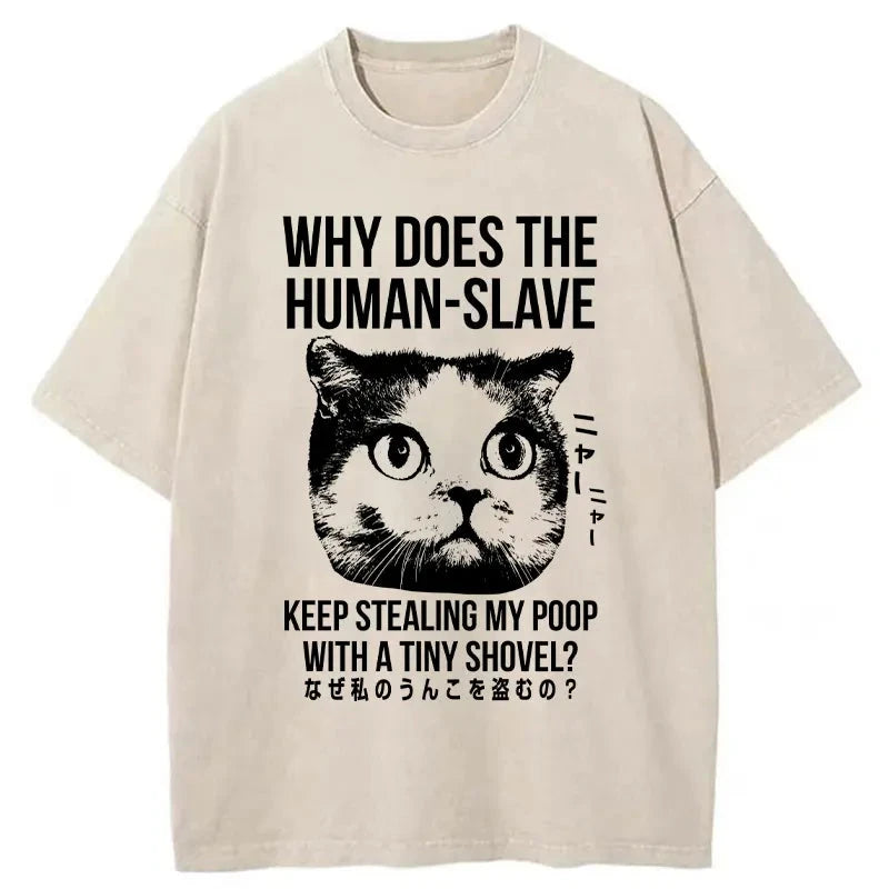 Modecanvas Cat Thinking About human Washed T-Shirt
