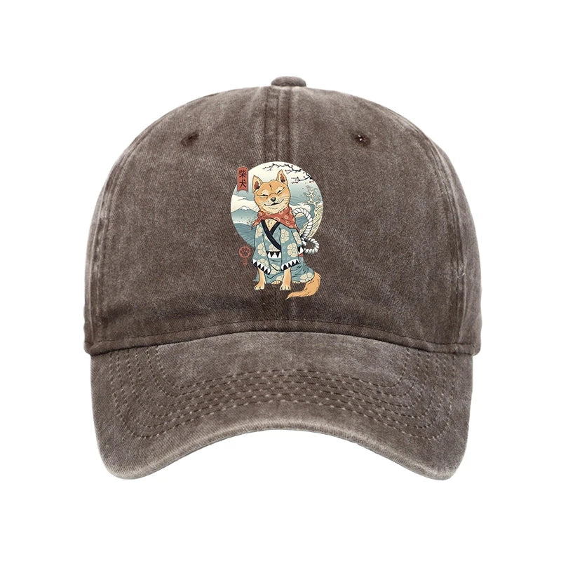 Modecanvas Samurai Shiba Dog Japanese Washed Cap-modecanvas