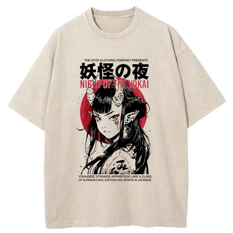 Modecanvas Yokai Aesthetic Japanese Streetwear Washed T-Shirt