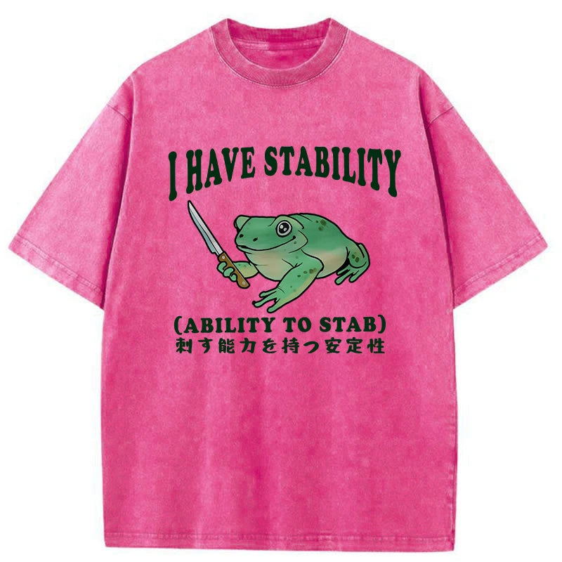 Modecanvas Mentally Stable Assassin Frog Washed T-Shirt-modecanvas