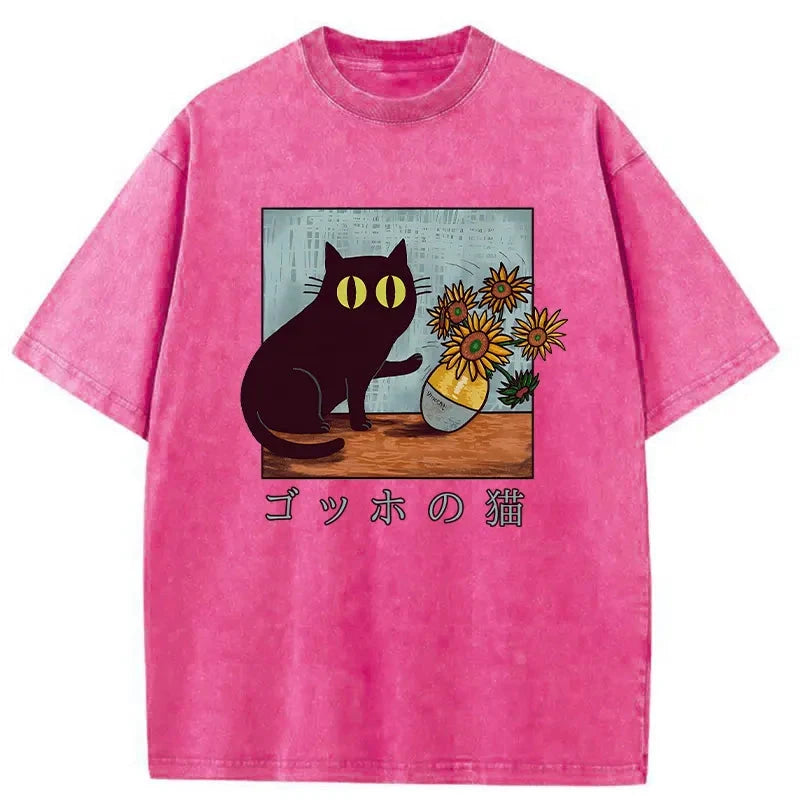 Modecanvas Art Print's Cat Washed T-Shirt-modecanvas