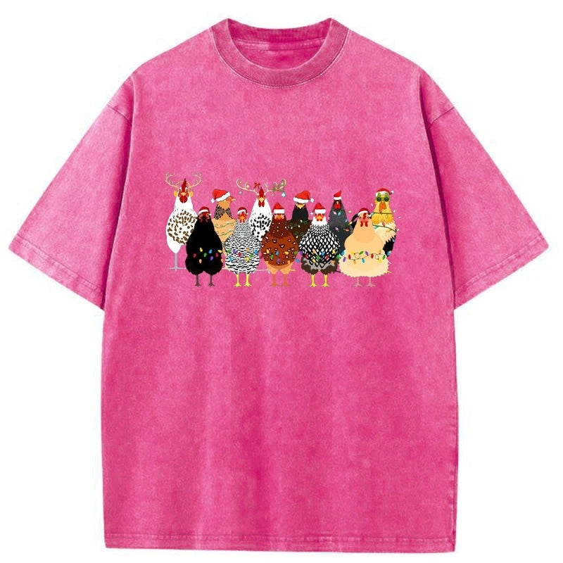 Modecanvas A Flock Of Christmas Chickens Washed T-Shirt