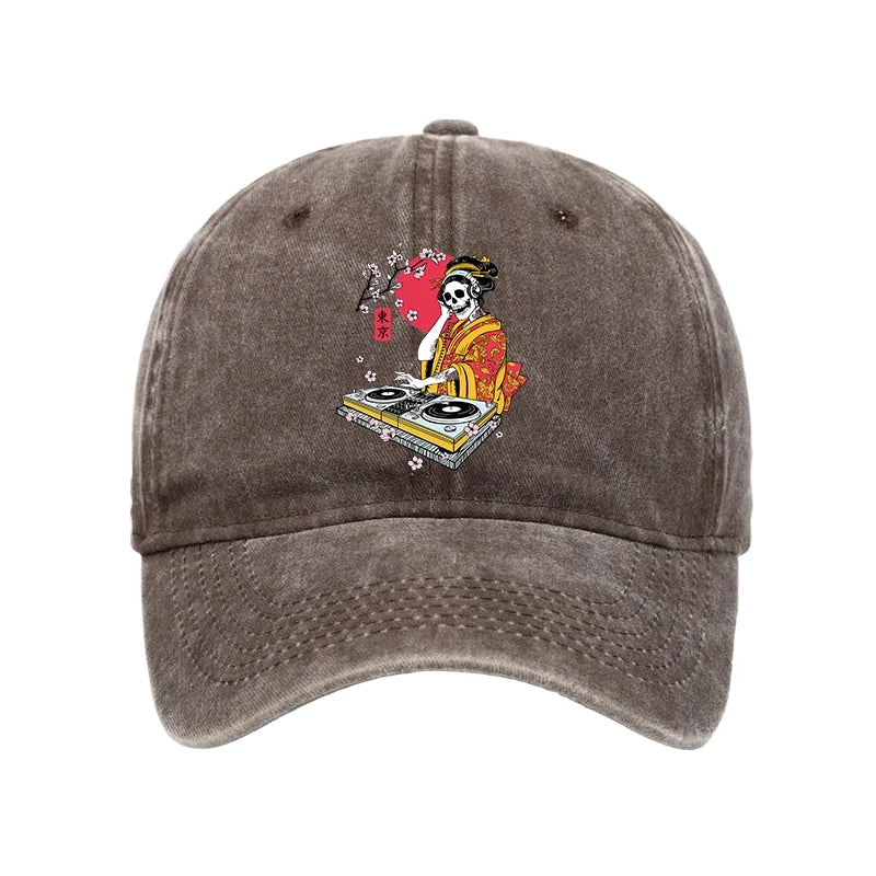 Modecanvas Japanese Geisha DJ Skull Washed Cap-modecanvas