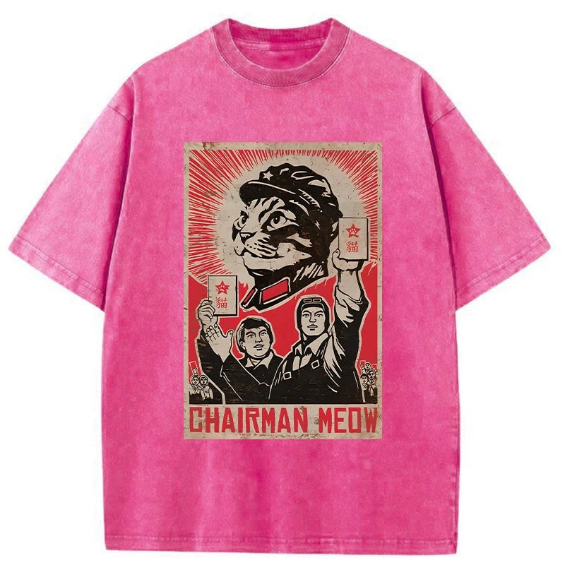 Modecanvas Meow Mao Cat Meme Washed T-Shirt