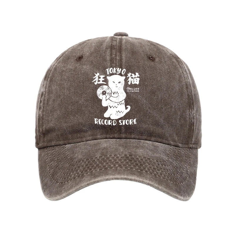 Modecanvas Tokyo Record Store Cat CD Washed Cap-modecanvas