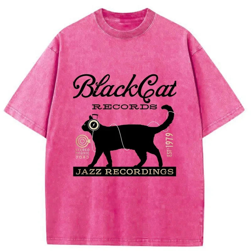 Modecanvas Black Cat Japan Washed T-Shirt-modecanvas