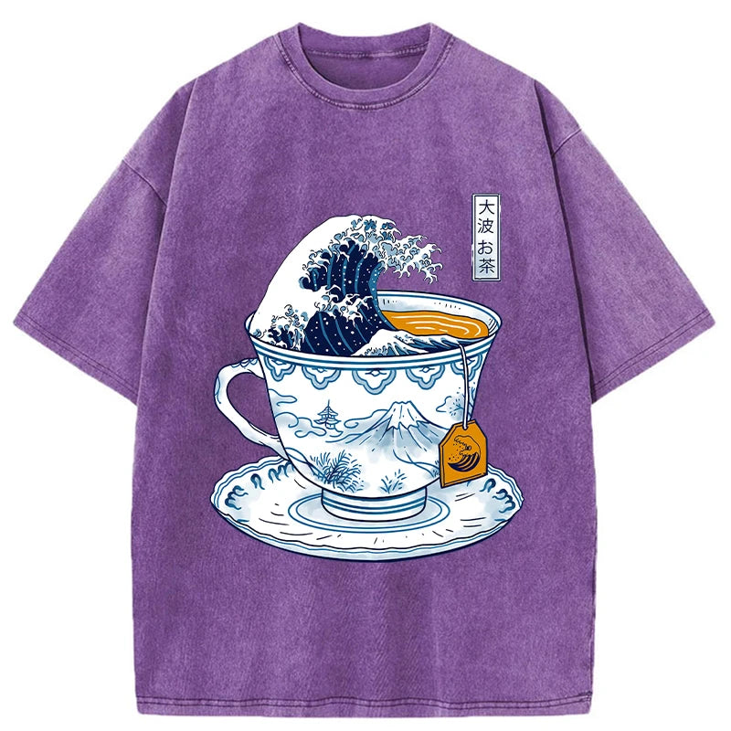 Modecanvas The Great Kanagawa Tea Wave Washed T-Shirt