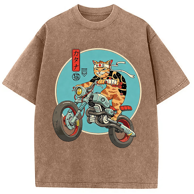 Modecanvas Catana Motorcycle DTG Printing Washed T-Shirt