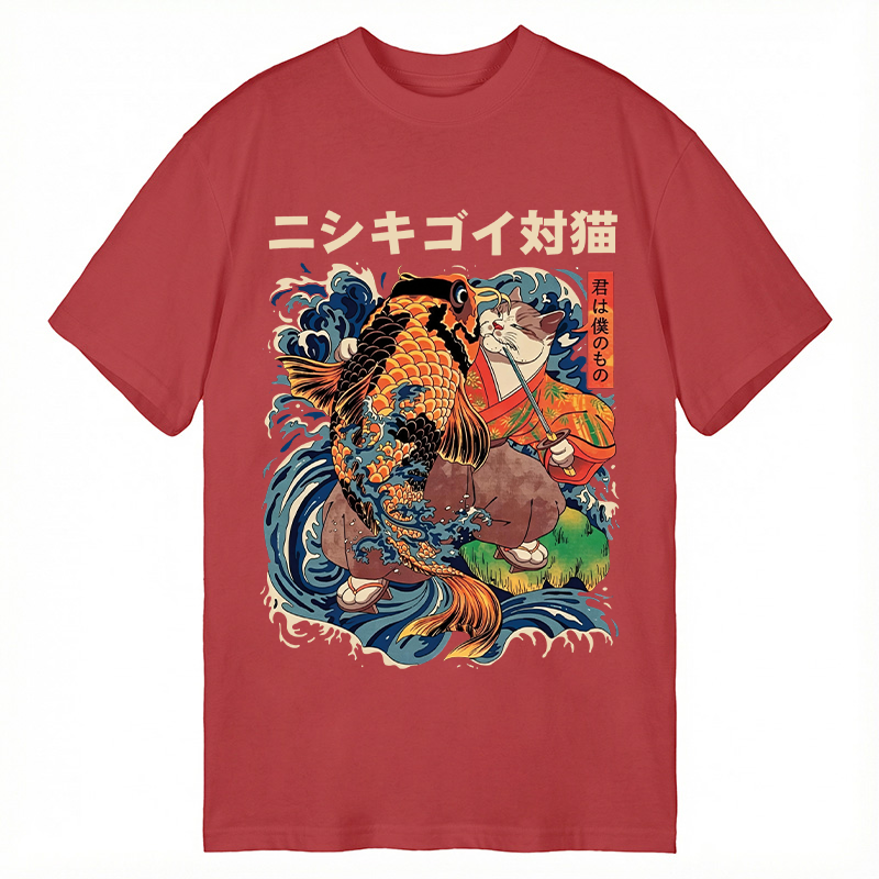 Modecanvas Koi vs. Cat DTG Printing Classic T-Shirt-modecanvas